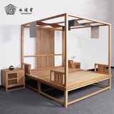 老榆木免漆新中式家具架子床明清代仿古纯实木1.8米双人床定做