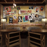 复古怀旧明星海报墙纸 砖墙酒吧KTV咖啡厅餐厅壁纸 无缝大型壁画