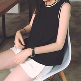 2016夏季新款韩版学生印花字母圆领上衣无袖宽松假两件T恤背心女