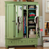 法式美式复古 实木衣柜定制儿童家具定制三门实木儿童衣柜