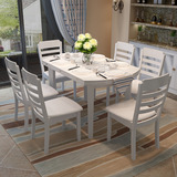 餐桌 小户型实木餐桌6人组合餐桌椅组合白色折叠可伸缩木质饭桌
