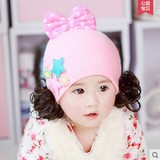 3个月-3岁女宝宝假发帽婴幼儿毛线套头帽针织帽小女孩秋冬季帽子
