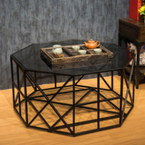 美式铁艺客厅沙发茶几 简约个性创意咖啡边几圆形小桌子玻璃茶几