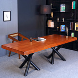 美式实木餐桌复古铁艺电脑桌办公会议桌书桌工作台咖啡厅桌椅组合