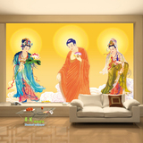 大型中式壁画客厅酒店电视背景墙纸寺庙佛像菩萨西方三圣壁纸新品