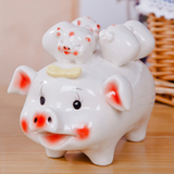 景德镇白色陶瓷五子猪存钱罐桌面可爱装饰礼品储蓄罐摆件儿童礼物