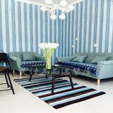 地中海家居条纹手工客厅茶几门厅卧室沙发床边地毯现代蓝色腈纶定
