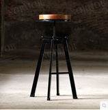 吧台椅升降时尚简约防锈复古做旧铁艺 旋转靠背吧椅 实木酒吧椅子