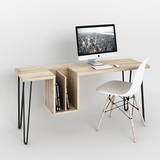创意乡村北欧复古铁艺电脑桌实木书桌原木工作会议桌办公桌带书架