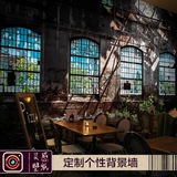 欧式复古铁皮假窗户大型壁画餐厅咖啡店休闲酒馆墙纸ktv工业壁纸
