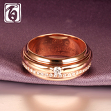 百圣珠宝 18K玫瑰金戒指 旋转式圈戒钻石戒指 男女款指环 正品