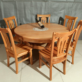 榉木圆桌实木餐桌椅组合圆桌现代中式直拼组装桌子6人座