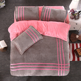 床上用品秋冬加厚保暖法莱绒被套四件套纯色1.8m床单法兰绒珊瑚绒