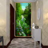 3D立体壁画竖版玄关过道走廊背景墙纸壁纸画田园自然风景拓展空间