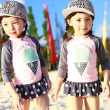韩国儿童分体泳装长袖裙式三角防晒泳衣女童小女孩宝宝公主泡温泉