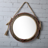 木质麻绳挂镜 复古装饰镜 壁挂家居卫生间浴室镜简约圆形化妆镜饰