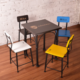 美式铁艺实木餐椅 餐厅咖啡厅桌椅复古酒吧甜品店彩色创意椅子