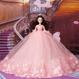 芭比娃娃婚纱粉红色蕾丝拖尾公主女孩儿童礼物品婚礼装饰摆件包邮