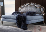 出口外贸家具欧式美式双人床雕刻床银箔实木床定制欧式卧室软包床