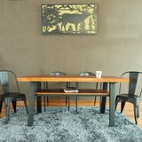 新实木复古做旧组合餐饮桌椅长方形双层铁艺餐桌椅主题餐厅桌椅