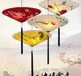 新中式手绘国画雨伞灯古典现代绘画布艺茶楼东南亚吊灯创意艺术灯