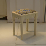 地中海方凳 韩式田园实木化妆凳 白色格子布艺梳妆凳 小凳子特价