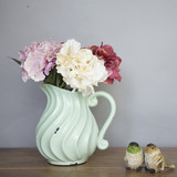 欧式美式 怀旧玉色做旧螺纹单耳水壶造型陶瓷花瓶 地中海奶壶瓶