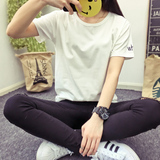 2016夏装韩国宽松简约运动纯色刺绣短袖T恤女学生半袖上衣体恤潮