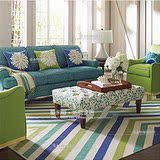 现代时尚简约个性创意不规则绿蓝白条纹客厅卧室茶几长方形厚地毯