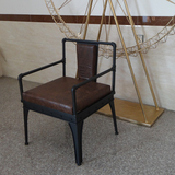 美式做旧软皮沙发 铁艺实木客厅长椅咖啡椅休闲椅子复古双人椅