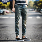 MHK复古修身夏季薄款牛仔裤男士青少年男装直筒休闲长裤子男潮