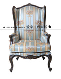 美式布艺单人沙发椅 欧式实木雕花沙发 新古典高背老虎椅