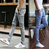 夏季韩版男生修身型超薄款长裤子小脚中学生男款牛仔裤小裤脚潮流