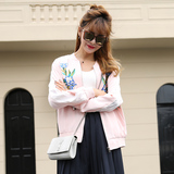 LADYLADY 粉色刺绣缎面棒球服女春秋 短款夹克外套学院风韩版学生