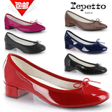 Repetto代购芭蕾舞鞋单鞋蝴蝶结方跟红鞋圆头中跟女鞋婚鞋 新娘鞋