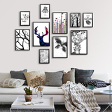 北欧黑白风格客厅装饰画书房抽象挂画组合现代创意麋鹿墙画壁饰