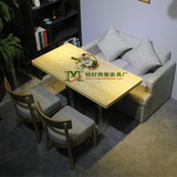 实木餐椅 咖啡厅奶茶甜品店麻布双人沙发 网伽 4人长方形桌椅组合