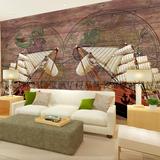 客厅沙发电视背景墙手绘欧式帆船墙纸壁画休闲吧咖啡厅装饰壁纸