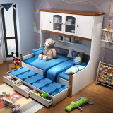 地中海实木衣柜床儿童组合床多功能床储物床套装高低床卧室家具
