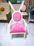 美式法式村实木雕花椅圆背椅兔耳朵扶手餐椅儿童小兔椅写字椅