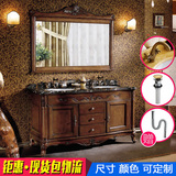 欧式浴室柜组合洗脸盆柜洗手台橡木实木落地美式大理石台面卫浴柜