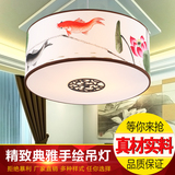 现代新中式吊灯手绘国画卧室客厅餐厅灯羊皮圆形酒店工程灯具大气