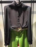职业阿玛施特官方旗舰店女装2016春季新款立领黑色波点长袖衬衫