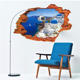 红砖地中海海景立体3D视觉墙贴 卧室客厅沙发电视床头卫生间贴画