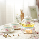 初见 欧式花茶茶具套装 耐热过滤玻璃茶壶 陶瓷茶杯加热套装特价