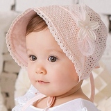 韩国婴儿帽子镂空花朵公主帽子3-12个月女宝宝夏天纯棉遮阳帽胎帽