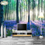3d立体大型壁画 客厅电视背景墙壁纸温馨紫色薰衣草 树林风景墙纸