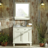 卫浴美式乡村浴室柜组合大理石台盆柜橡木实木落地式卫浴柜带镜柜