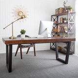 美式简约铁艺实木书桌复古办公桌写字台家用工作台简易台式电脑桌