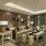 新中式皮布艺沙发组合现代简约水曲柳别墅客厅家具实木三人沙发椅